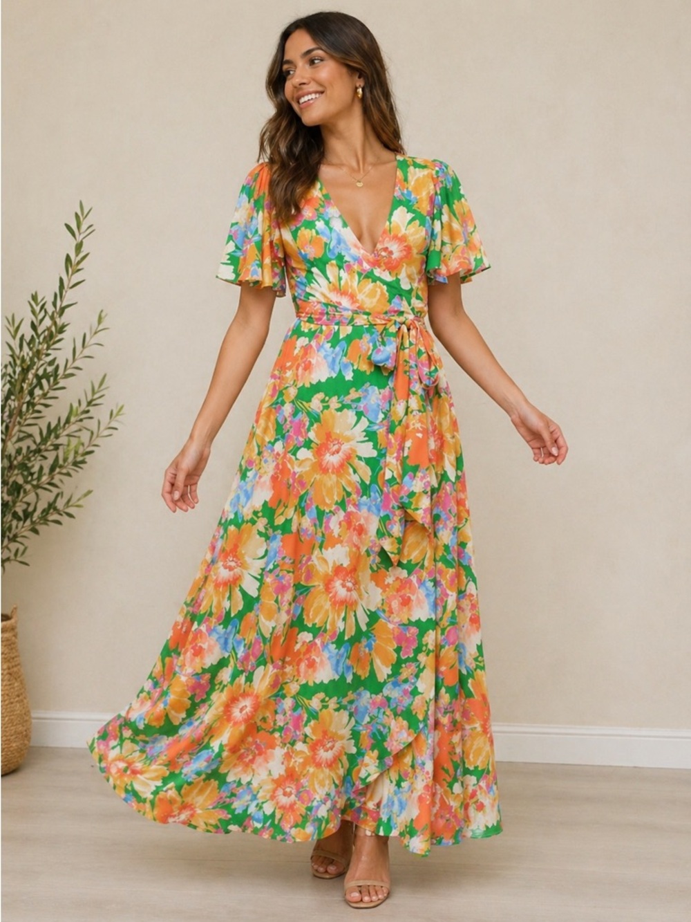 Flying Tomato Multicolor Floral V-Neck Maxi Dress